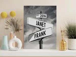 Personalized Canvas Vintage Street Sign, Gifts for Her, Custom Name and Date Street Sign Canvas Print, Anniversary Gifts for Him Couple Gift