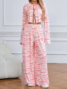 Women's Leopard Print Knit Set, Casual Long Sleeve Top & Pants, Fall Winter Fashion, 2 Piece, All Seasons Wear，co-ord sets for women，loungewear set，winter co ord set，Pj sets for women，lounge set for women