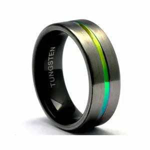Men's 8mm Matte Brushed Tungsten Carbide Ring - Cobalt-Free Gunmetal Tone Chameleon Finish, Wedding & Fashion Costume Jewelry Accessory