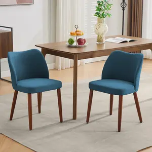 Garvee Linen Dining Chairs Set of 2, Upholstered Dining Chair with Solid Wood Legs, Wing Backrest,  Kitchen Chairs with Thick Cushions for Dining Room, Living Room