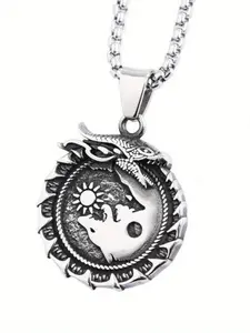 Vintage Nordic Mythology Viking World Tree Dragon Snake Serpent Pendant Necklace Amulet, Norwegian Style Jewelry for Men and Women