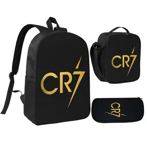 3pcs Unisex Backpack CR7 Golden Lightning Large Capacity Lunch Bag Pencil Case Casual Backpack for Travel and Camping, Versatile Double Shoulder Bag, Trendy Backpack for Middle and High