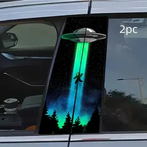 2pcs UFO Alien Forest Car Sticker B-Pillar DIY Middle Pillar Film Decorative Car Accessory