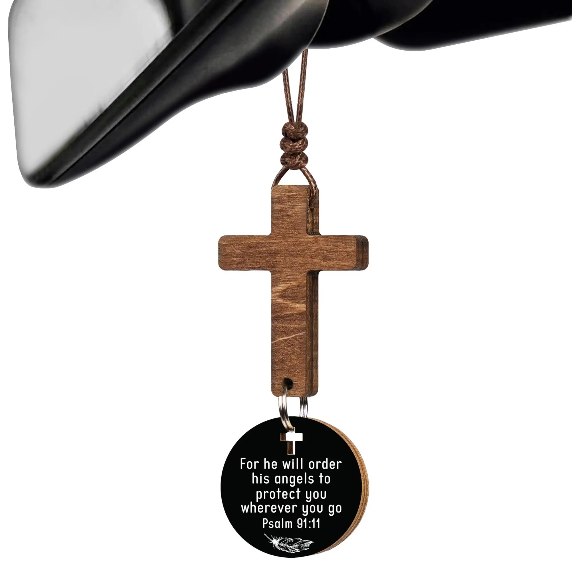 Christian Rearview Mirror Cross Holder, Unisex Car Accessories, Daily Bible Verse Scan, Reverse Hanging Cross Decor, Car Charm, Car Hanging Ornament