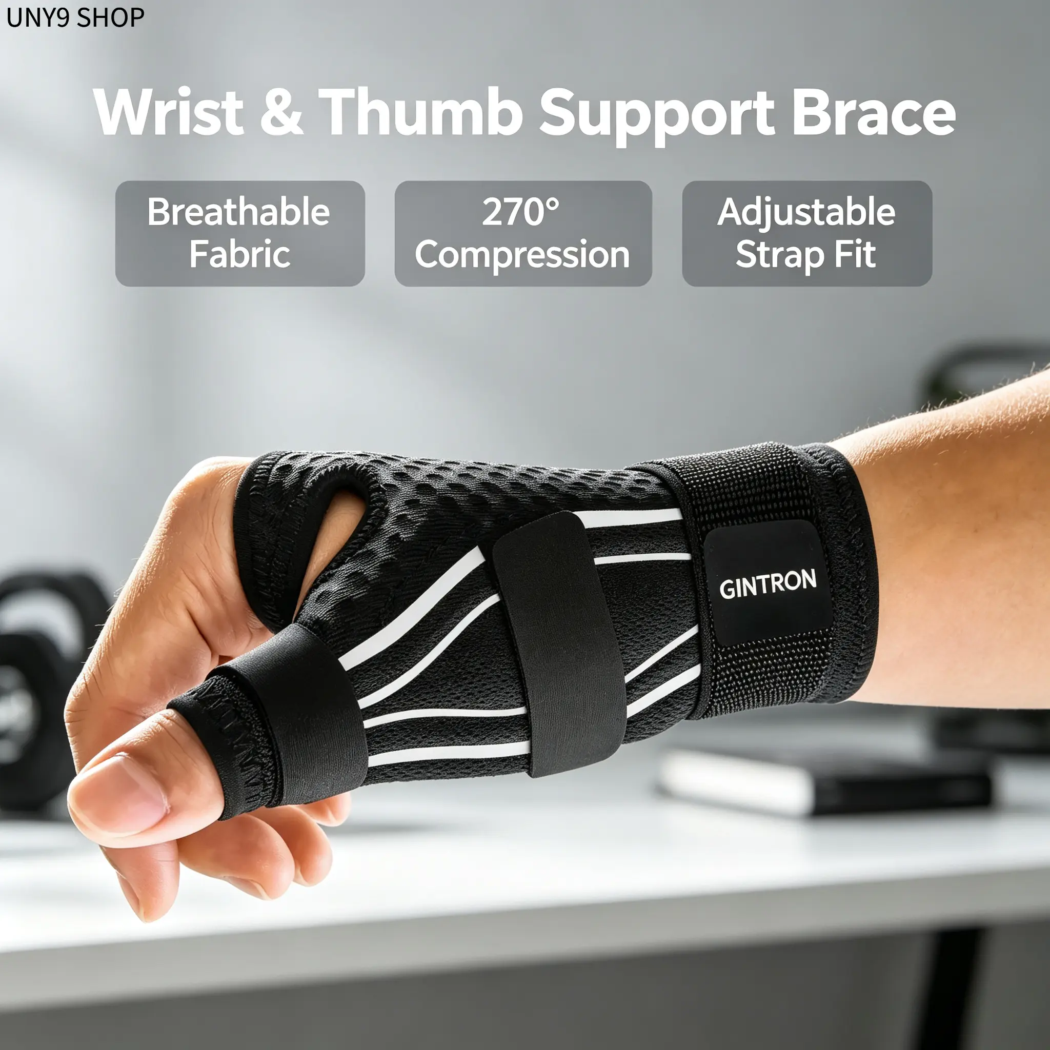 Open Finger Wrist Brace with Thumb Support - Adjustable 3-Strap Compression Wrap, Breathable Fabric Hand Support for Gaming, Work