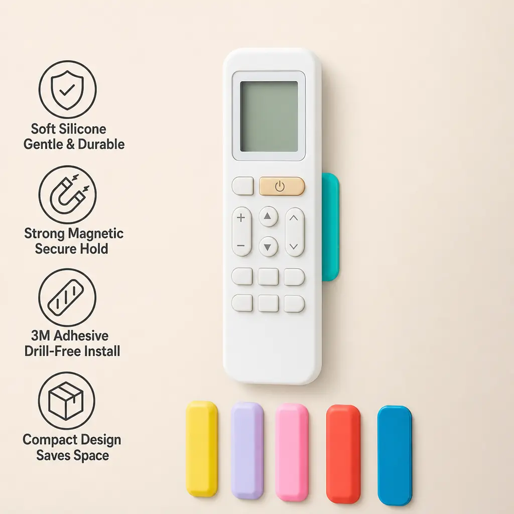 1 Count, Silicone Magnetic Remote Control Holder, No Drill 3M Adhesive Wall Mount for Various Household Remote Organizing