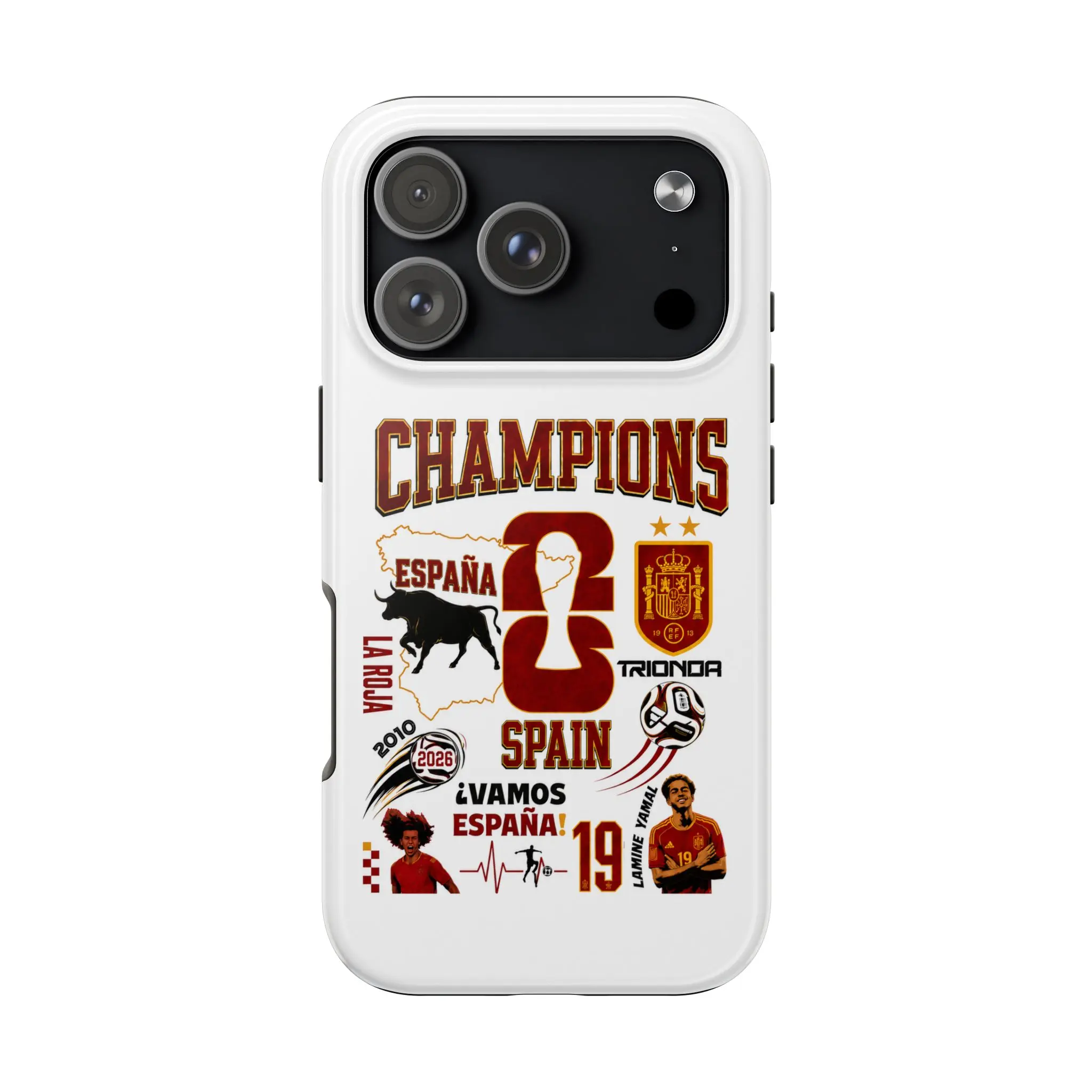 Spain Soccer Phone Case for Apple iPhone & Samsung Galaxy | Lamine Yamal #19 Fan Tech Accessory | Protective Case Featuring La Roja Crest, Bull Graphic, and 2026 Tournament Themes
