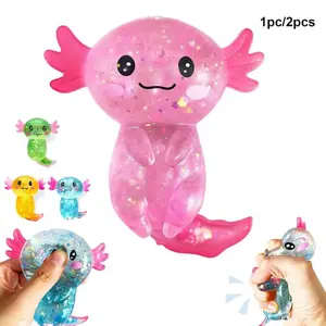 Cute Axolotl Squishies Stress Relief Toy Glitter Fidget Squeeze Toy for Kids Adults