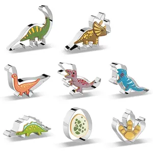 Dinosaur Cookie Cutters Set of 8 -Triceratops, Dinosaur-Egg, Dinosaur-Footprint, , T-Rex, Baking Mold for Dino Theme Birthday Party Supplies Favors ( Box)