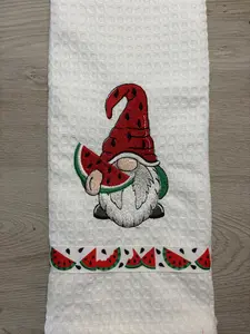 Embroidered Towel, Embroidered Towels, Towels, Kitchen Towel-Watermelon Gnome