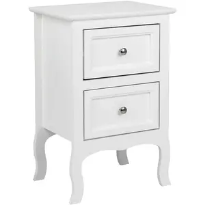White Nightstand with 2 Drawers, Night Stands for Bedrooms, Small Bed Side Table/White Night Stand with Drawers for Small Spaces, College Dorm, Kids’ Room, Living Room, French, 16W x 12D x 24H