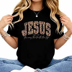 Women's Christian Jesus Graphic T-Shirt - Crew Neck, Short Sleeve, Fitted Cotton, Faith-Based Biblical Verse Apparel ("The Way The Truth The Life")