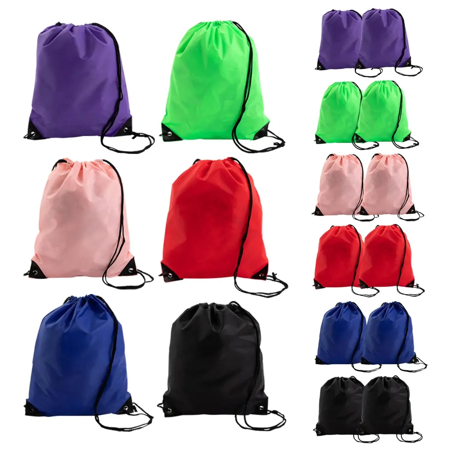 14 1/2" x 18" Large Nylon Drawstring Bag Assortment - 12 Pc., Gym, Clothes, Reusable Bag