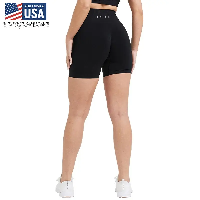 2 Pieces suit TKITK Seamless Tight shorts Gym shorts Womens Workout Yoga shorts  Soft High Waist Outfits Fitness Sports Wear