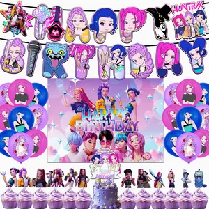 Birthday themed party decorations KPOP balloons, banners, cake inserts set