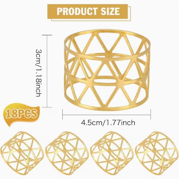 Pack of 18 napkin rings, gold, napkin rings, vintage hollow, napkin rings, metal, fabric napkin rings for wedding, family collecting, birthday party, dining table decoration