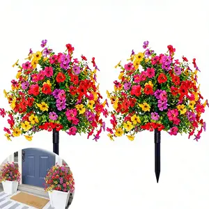 2-Pack Artificial Flowers for Outdoor Indoor Garden Home Decoration, Plastic Faux Flowers, Faux Flower Daisy with Eucalyptus Leaves, Fake Plants Greenery Boxwood for Porch & Patio