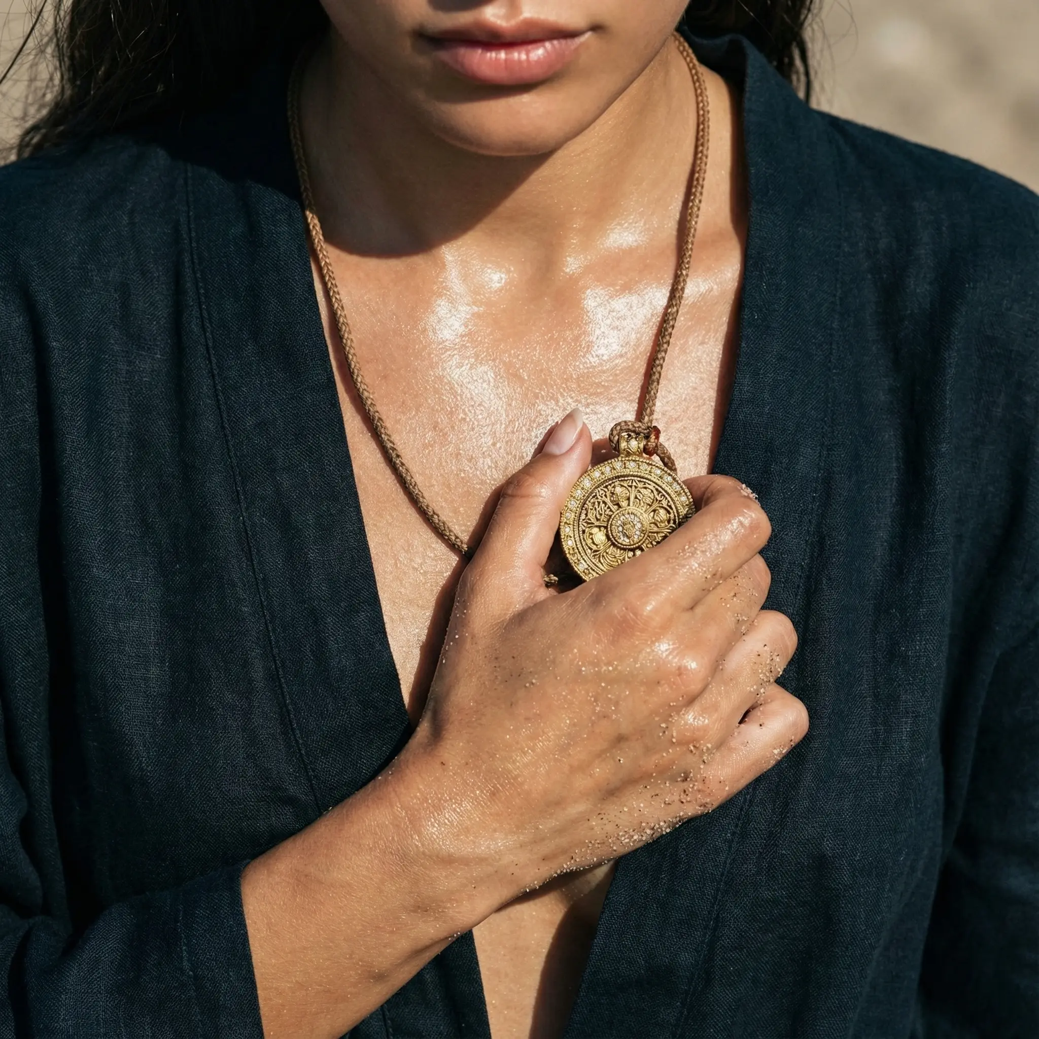 Geometric Charms Necklace for Women, Rotatable Compass Pendant on Hand-Woven Fabric Cord for Daily Wear and Anxiety Relief, Hand-Woven Cord, Female, Retro Look, Serenity, Metal Coatg, Grounding, Spiritual Grounding, Metal Coated, Compass Pndt