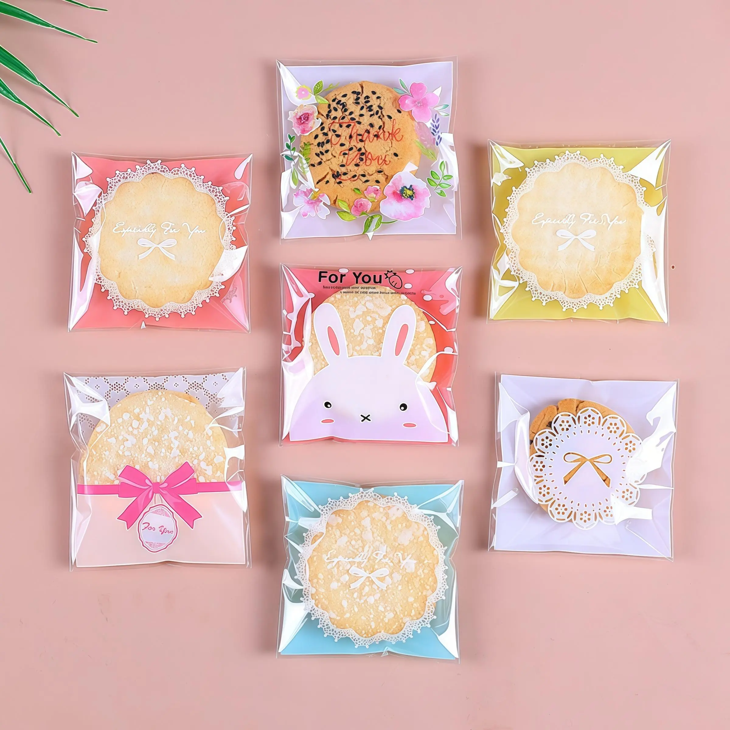Cute Cartoon Pattern Biscuit Candy Cookie Bag, 100pcs/set Clear Self Adhesive Baking Packaging Bag, Gift Wrapping Bag for Cookie, Candy, Gift, Clear Candy Bags