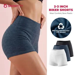 SHOWITTY 2"-3" Biker Shorts for Women – High Waisted Tummy Control Workout Yoga Shorts, Recycled Stretch Spandex Gym Booty Shorts, No Pockets