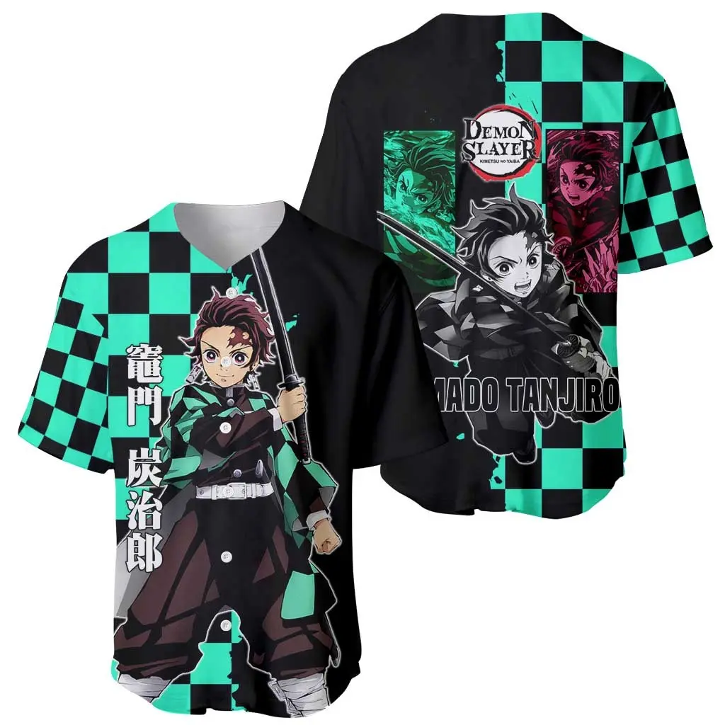 Demon Slayer Tanjiro Kamado Anime Baseball Jersey, Premium Breathable Button Down Short Sleeve Shirt, Vivid All-Over Sublimation Print Streetwear, Ideal Cosplay & Birthday Gift for Otaku Fans