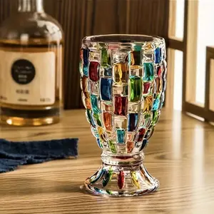 Vintage Glass Water Cup, Juice Drink Cup, Painted Woven Whiskey Wine Cup, Champagne Beer Cocktail Shot Glass, Retro Style Drinkingware