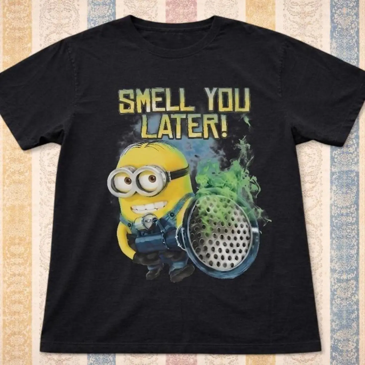 Minion Fart Gun T-shirt Vintage Minion Fart Blaster Smell You Later Graphic Tee, Retro Funny Cartoon Shirt, Loose Fit Unisex Top