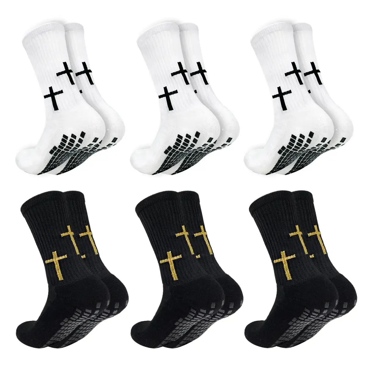 Men's 6-Pack Cotton Athletic Crew Socks, Plain Cushioned with Arch Compression for Secure Fit, All Seasons - White & Black, Daily Wear, Machine Wash, Mid-Cushion, Adults, Cold Wash, Cushioned Crew Sports Socks