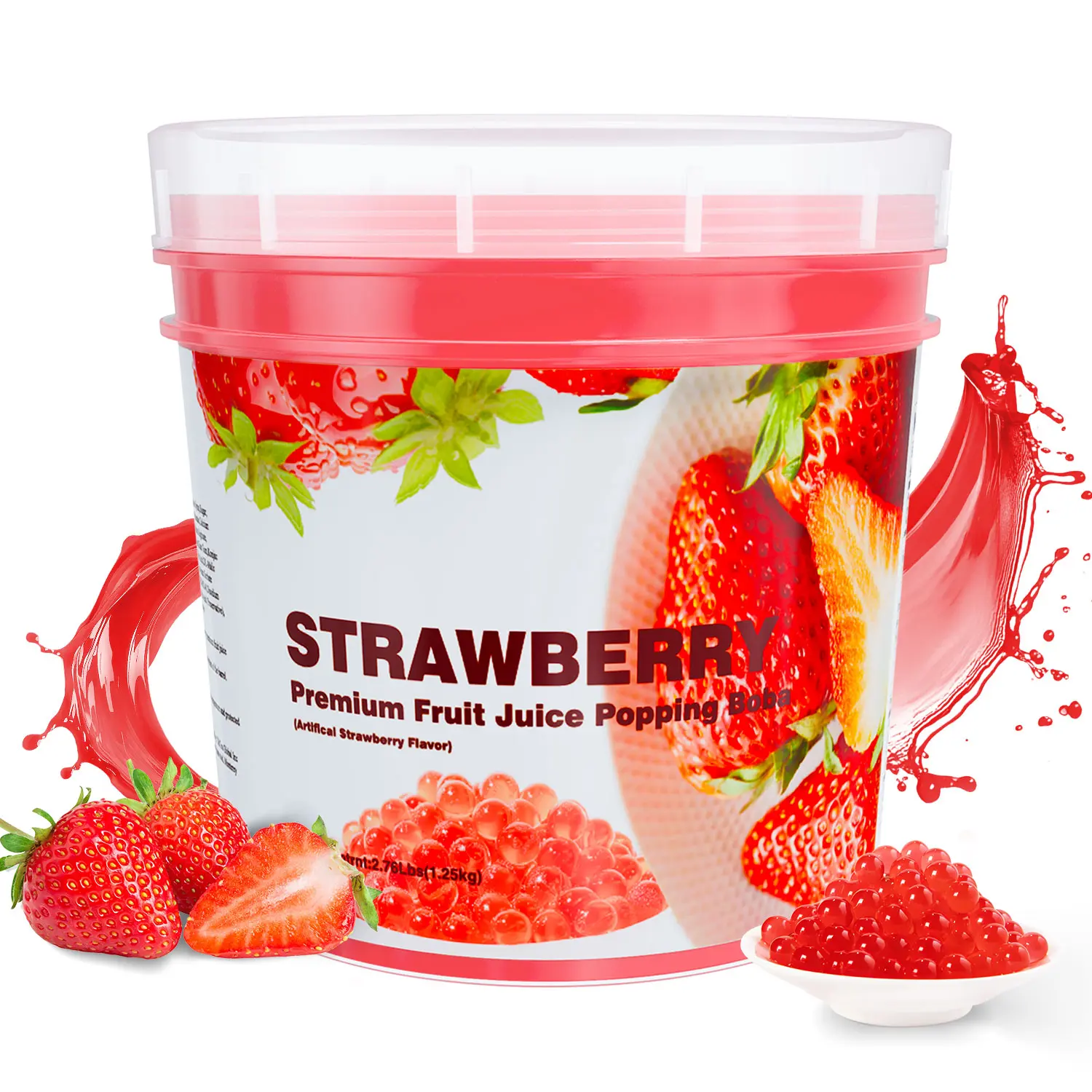 T&Tea Strawberry Popping Boba Pearls 2.76 LB, Vegan Bursting Boba Pearls for Bubble Tea, Beverages, Shakes, Desserts, Smoothies & Ice Cream Topping