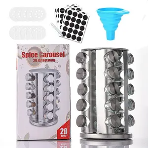 Nw 5Lbs 20-Jar Stainless Steel Rotating Spice Rack Organizer | 360° Revolving Cabinet & Countertop Storage