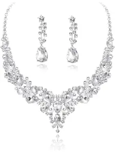 3 Pcs Wedding Crystal Jewelry Set for Women Bridal Rhinestone Necklace Earrings Bracelet Wedding Bridesmaid Jewelry