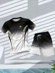 Outdoor Quick-Dry Sports Shirt, Breathable Sweat-Wicking Fabric, Suitable for Football Matches Training, World Cup Jersey, Round Neck, Drawstring Shorts, Workout Clothes, Sporty Breathable Outfits