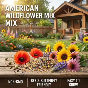 All Perennial Wildflower Seed Mix with Sunflowers, 1/4 lb, 5000+ Seeds, 24 Varieties, No Fillers, Covers 2000-2250 Sq Ft, Mixed Large Blooms, Pollinator-Friendly, Non-GMO, Zones 3-10 for Garden Decor
