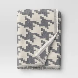 50''x60'' Oversized Chenille Woven Houndstooth Throw Blanket Gray/Neutral - Threshold
