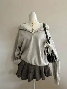 Women's Half-Zip Pullover Sweatshirts, Tops, Fall Winter Thick Long Sleeve, Drop Shoulder Design, Casual Loose Fit, Leopard Pattern, Ideal for Daily Wear, Hoodie