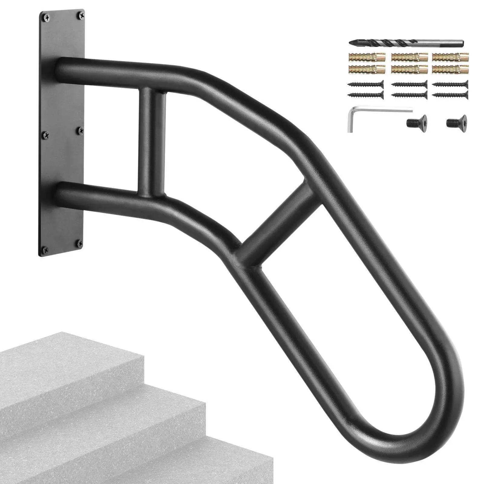 VEVOR Handrails for Outdoor Steps,  , 29" Length Wall Mount Safety Railings for 1-3 Steps, U-Shaped Handrail with Matte Black Finished, Stair Handrails for Kids, Elderly, Pregnant Women, Disabled#BackToSchool