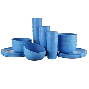 30-Piece Blue Etched Checkered Plastic Dinnerware Set Includes 10 Plates 10 Bowls 10 Tumblers BPA-Free Durable Dishwasher Safe