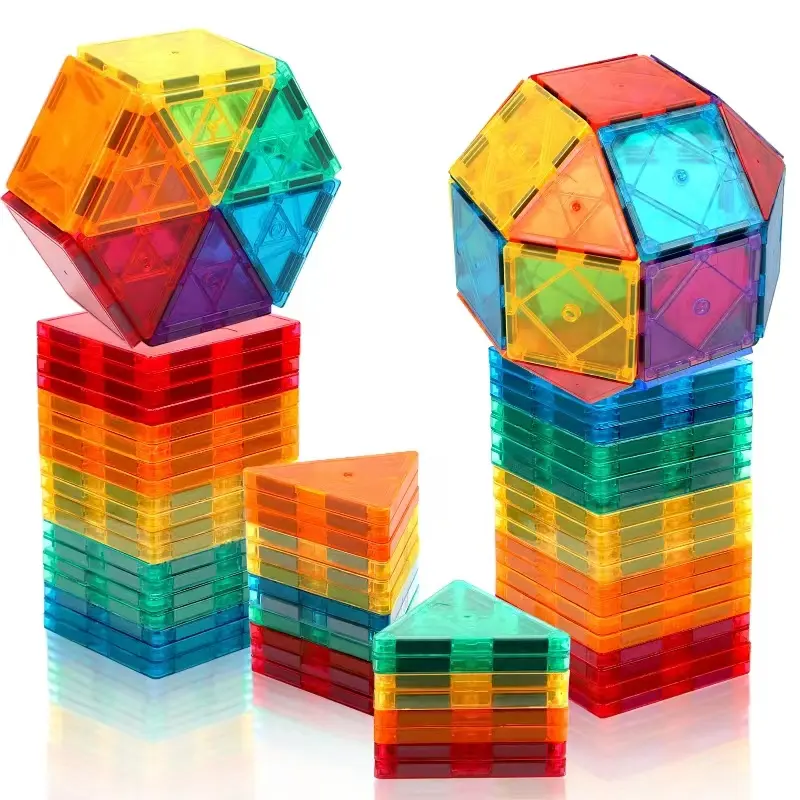 34PCS Magnetic Tiles Construction Blocks Set - Plastic Bricks, STEM Learning Toys for 3-8 Years Old, Fine Motor Skills Encourager, Birthday Gifts for Boys & Girls