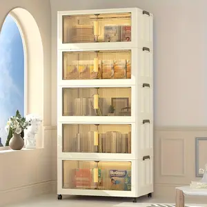 Large Capacity 19-inch Wide Multi-functional 3/5-layer Folding Storage Organizer with Wheels - Magnetic Double Door Design Suitable for Kitchen Storage Of Clothes, Toys, Books, Etc. - Perfect Storage for Living Room, Bedroom, And Office - Storage Box