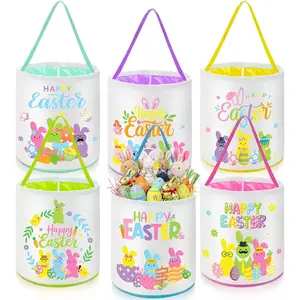 6 Pcs Easter Bunny Basket Bags Canvas Easter Buckets Eggs Hunt Candy Gift Bags for (Vibrant)
