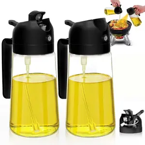 2x 500ML Dispenser Bottle & 2 in 1 Oil Sprayer - Versatile Cooking Utensils for Air Frying, Salads & Grilling, Kitchen Use
