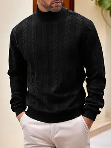 Men's Knitted High Neck Sweater, Casual Long Sleeve Pullover, Warm Ribbed Half-Height Neck Men's Top, Cozy and Stylish Outerwear, Knitwear