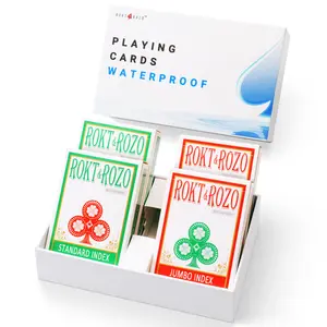 rokt&razo Premium Plastic Playing Cards 4 Packs, 100% Waterproof, Large Print, 2 Standard & 2 Jumbo Index, Anti-Slip Ink, Family Game Night with Texas Hold'em Fun, Gift Box for Stocking Stuffers
