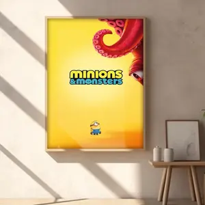Poster No Frame - Minions and Monsters Poster Movie, Despicable Me Wall Art, Funny Yellow Minion Print, Giant Tentacle Monster Decor, Kids Room Movie Art