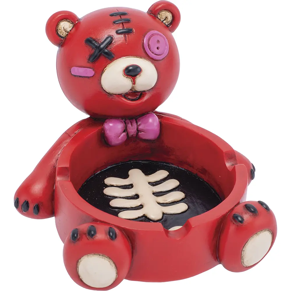 Fujima Red Zombie Bear Polyresin Ashtray - 5.75" Accessories Lighter
