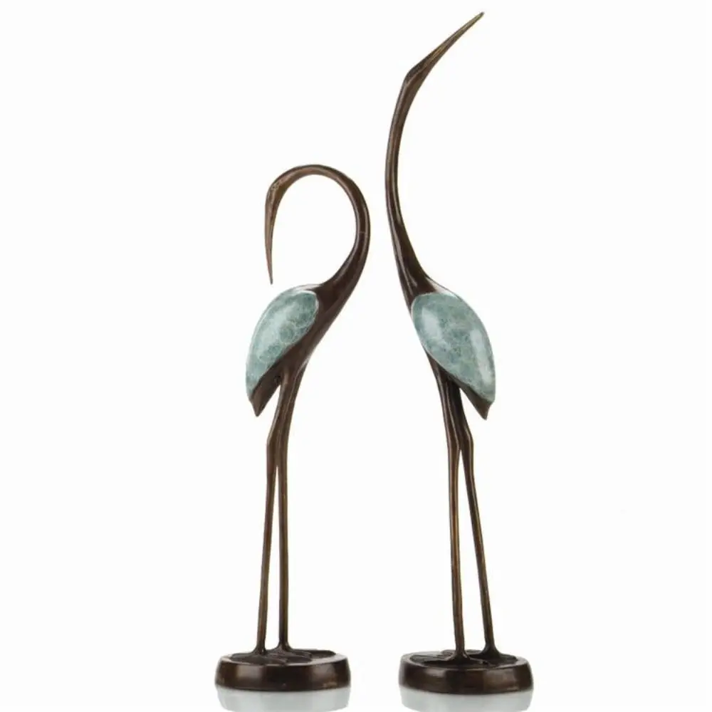 SPI Home Crane Song Brass Sculpture – 20" Elegant Bird Figurine with Polished Finish for Tabletop, Mantel, or Shelf Display