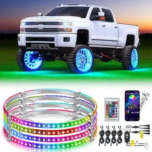 Nilight 15.5-Inch Single Row RGB LED Wheel Ring Lights, 4Pcs with APP Remote Control, IP67 Waterproof, Plug-N-Play, Ideal for Night Riding