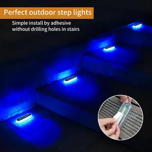 5 Years Lifespan Solar LED Pathway Lights Outdoor, Blue Solar Powered Deck Lights, Auto ON OFF, solar charge 6 hours, Runtime 16+ hours, IP68 Waterproof, Adhesive, Stick on & Screw Dock Light for Pathway, Patio, Pool, Deck, Garden