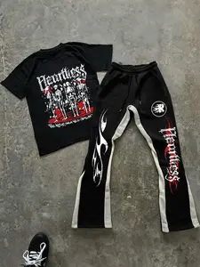 Men's Graphic Print Set, Casual Fitted Round neck Top & Bottom, Comfortable Fabric for Spring & Fall, Versatile Fashion Style