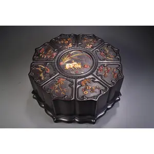 A1289 Vintage Chinese Zitan Wood Inlay Shoushan Stone Plum Flower & Orchid & Bamboo & Chrysanthemum Jewellery Box